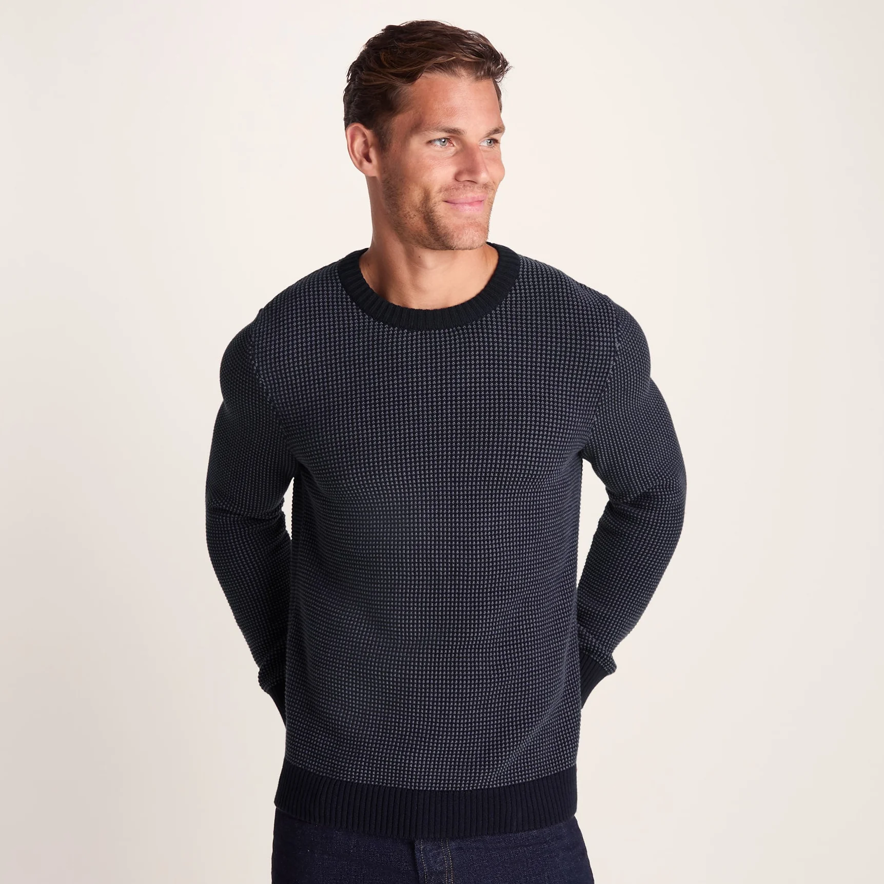 Richie Mens Knitted Crew Neck jumper - Dark Indigo