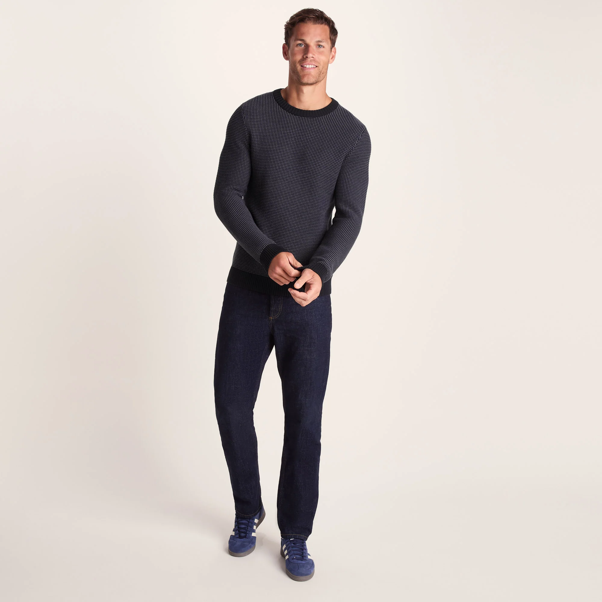 Richie Mens Knitted Crew Neck jumper - Dark Indigo - Image 3