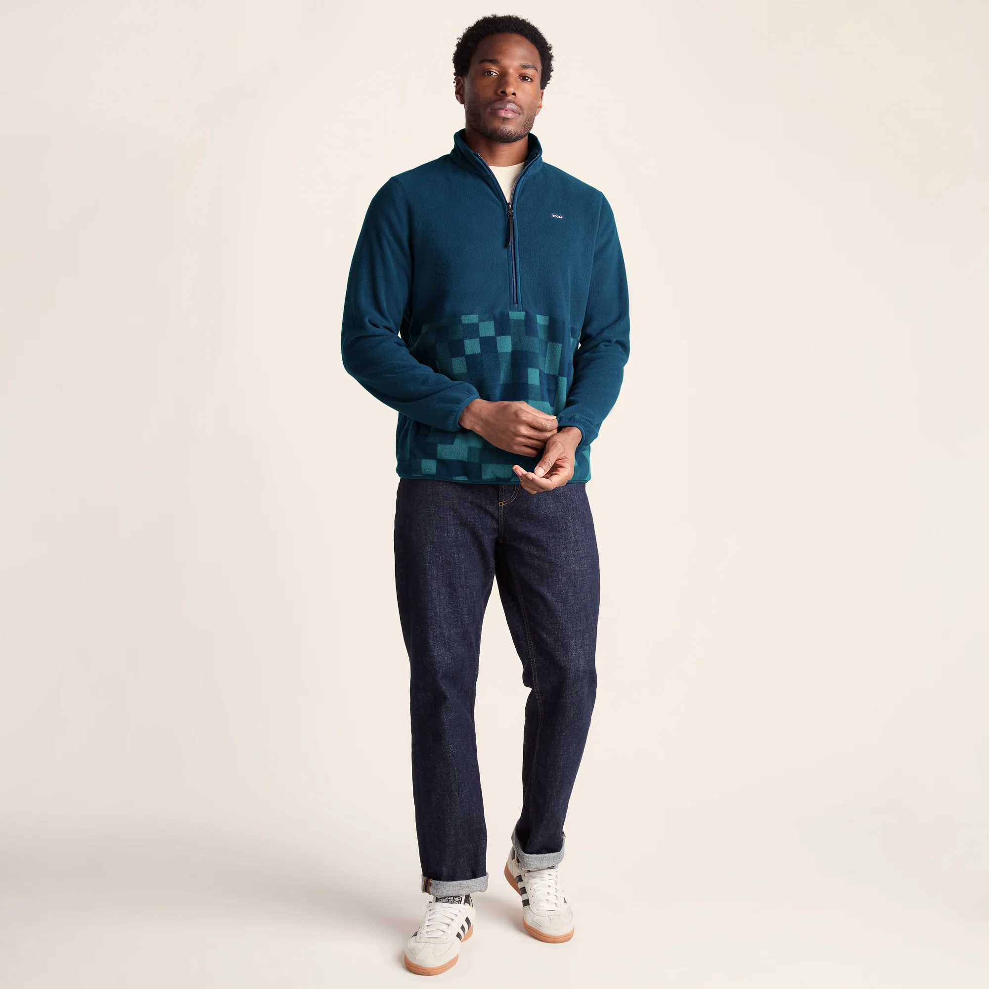 Ryle Mens Relaxed Fit Microfleece Zip Neck - Inky Blue