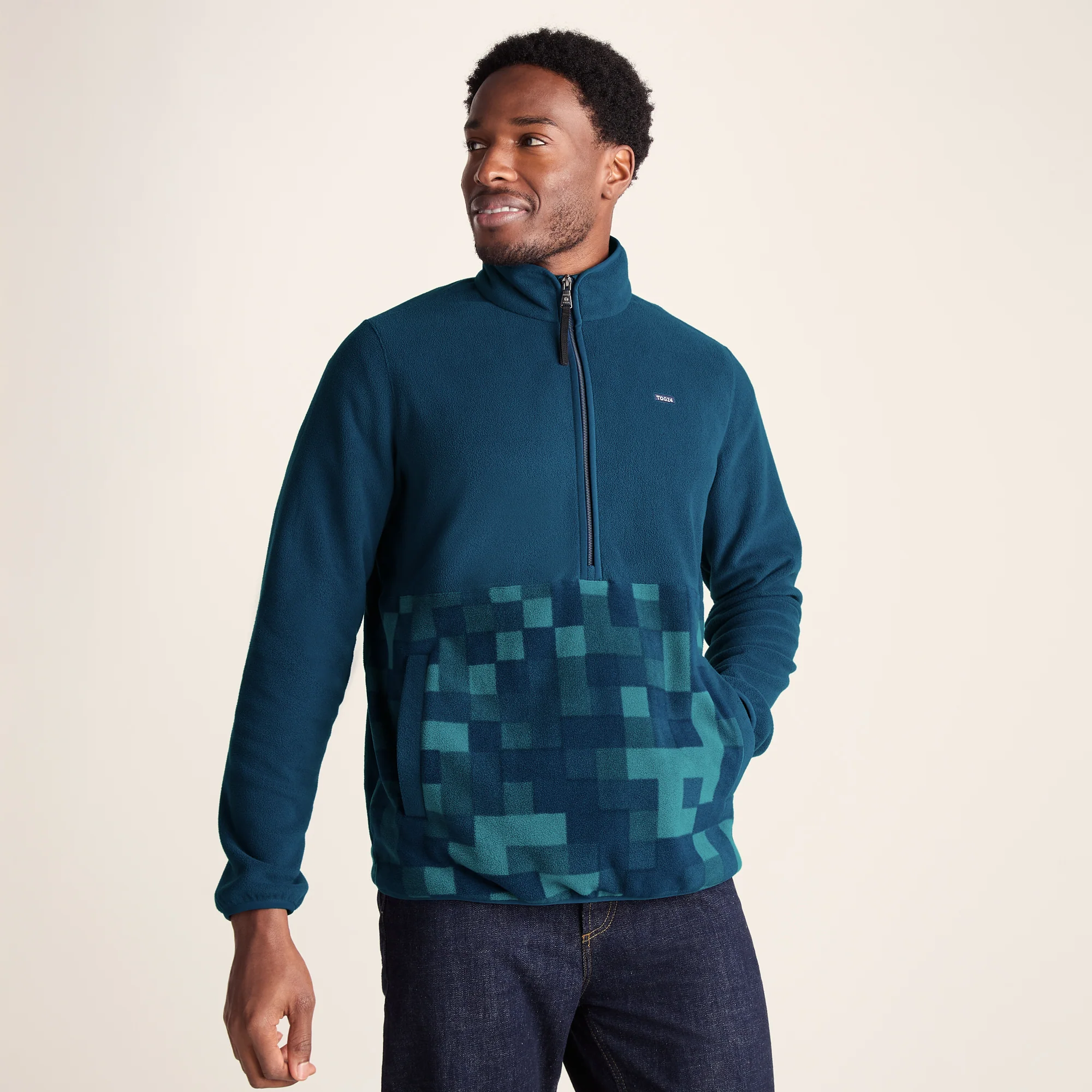 Ryle Mens Relaxed Fit Microfleece Zip Neck - Inky Blue - Image 2