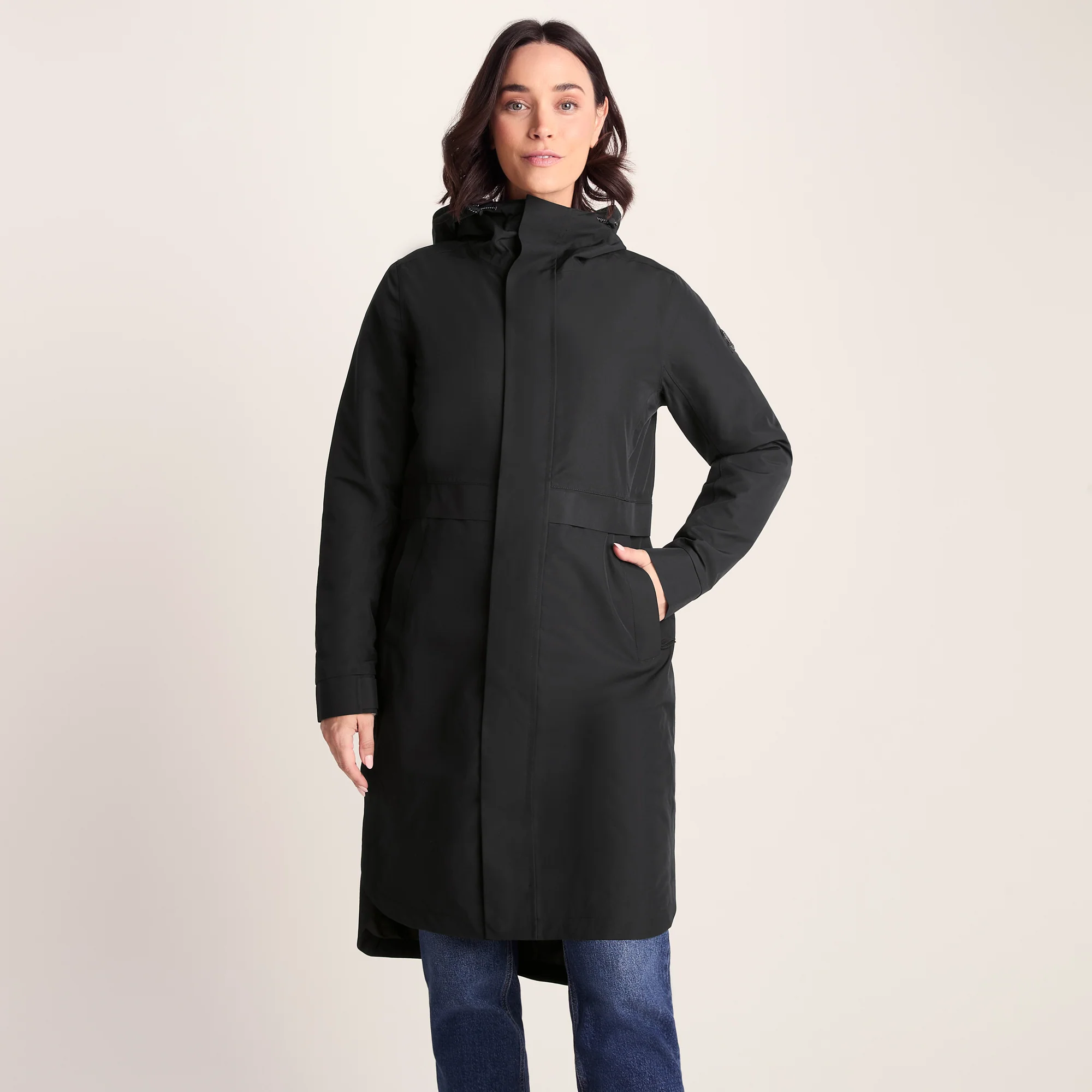 Saunter Womens Long Waterproof Jacket - Black - Image 2