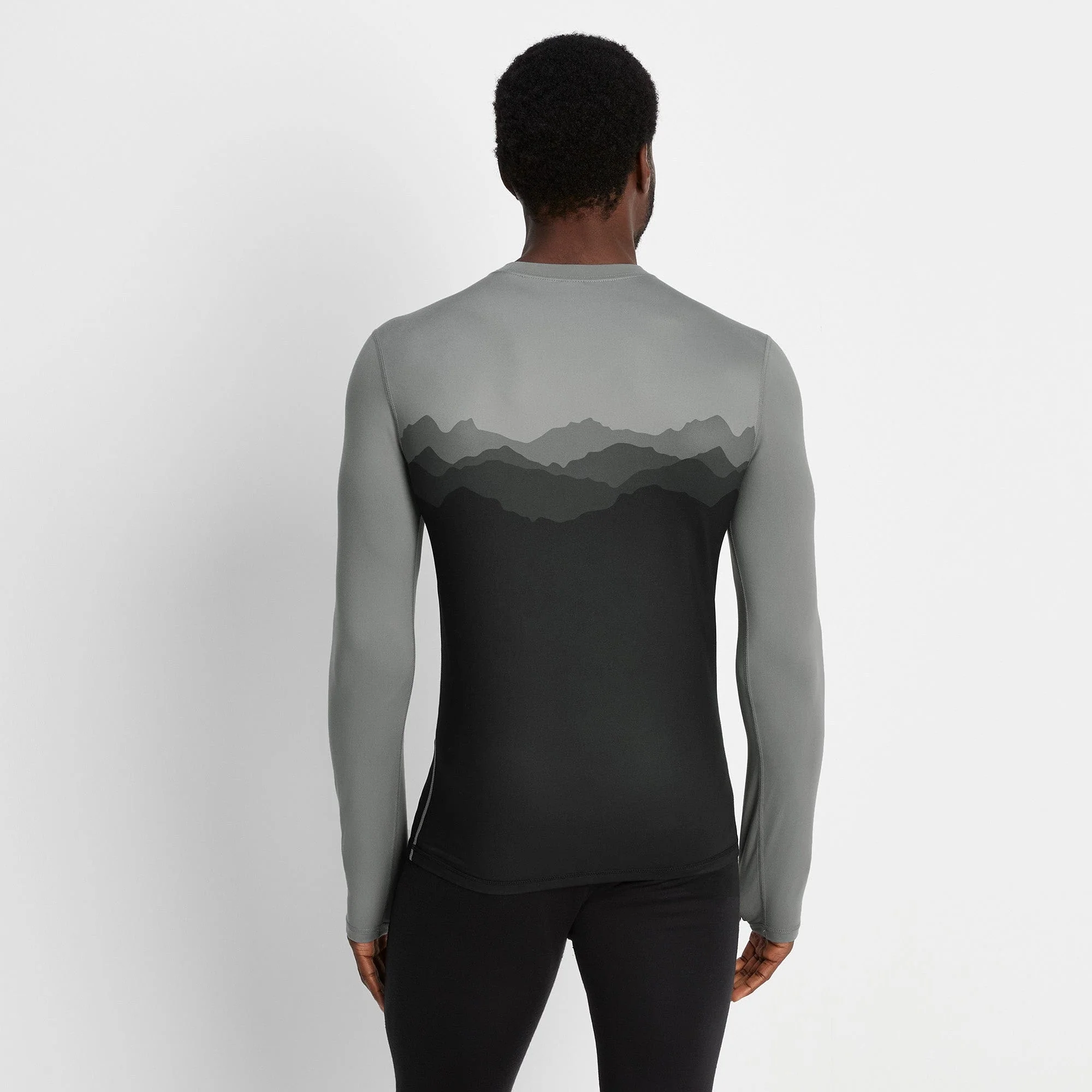 Snowdon Mens Thermal Crew Neck Base Layer - Grey Mountain Print - Image 2