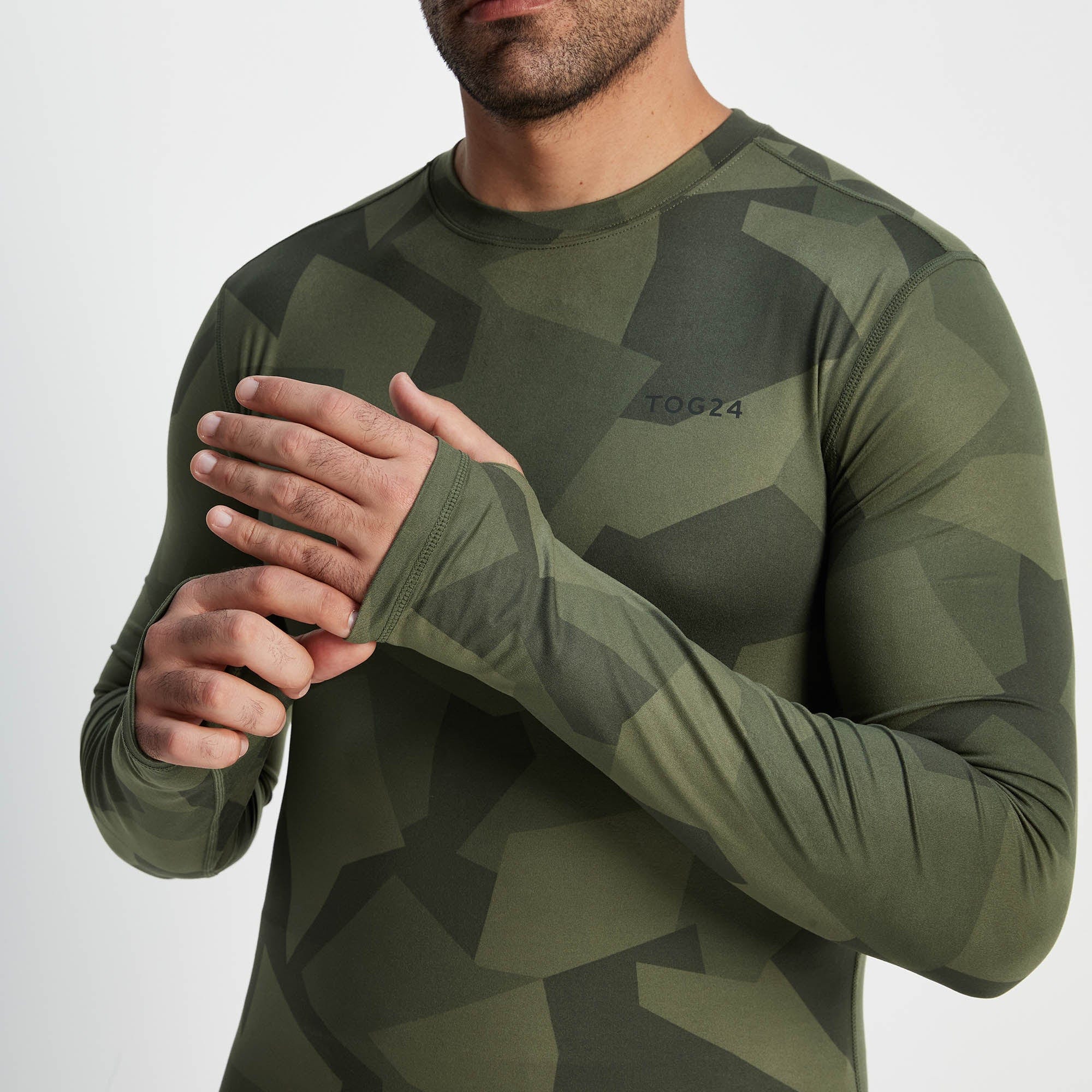 Snowdon Mens Thermal Crew Neck Base Layer - Khaki Camo Print - Image 4