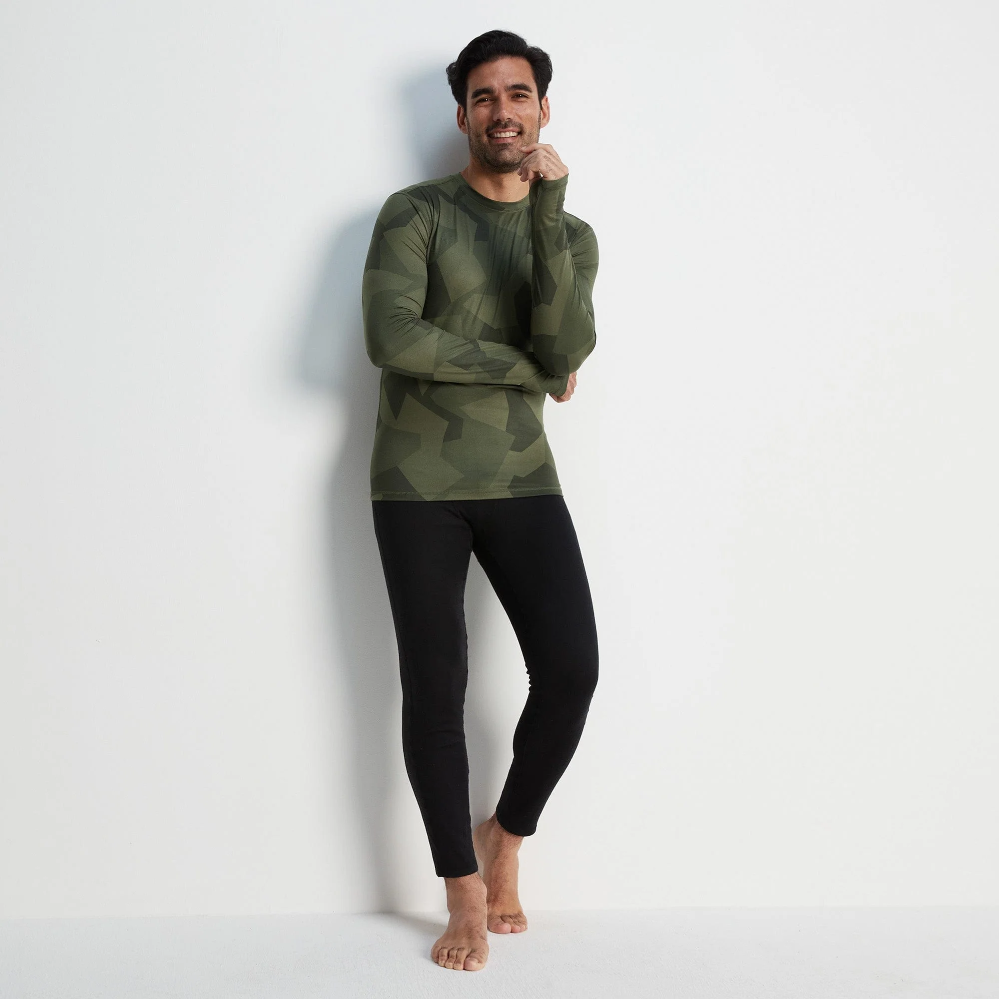 Snowdon Mens Thermal Crew Neck Base Layer - Khaki Camo Print - Image 5