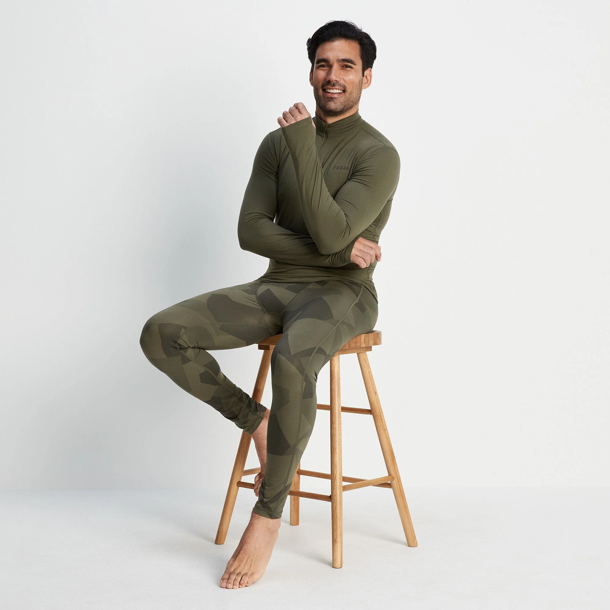Snowdon Mens Thermal Base Layer Leggings - Khaki Camo Print - Image 5