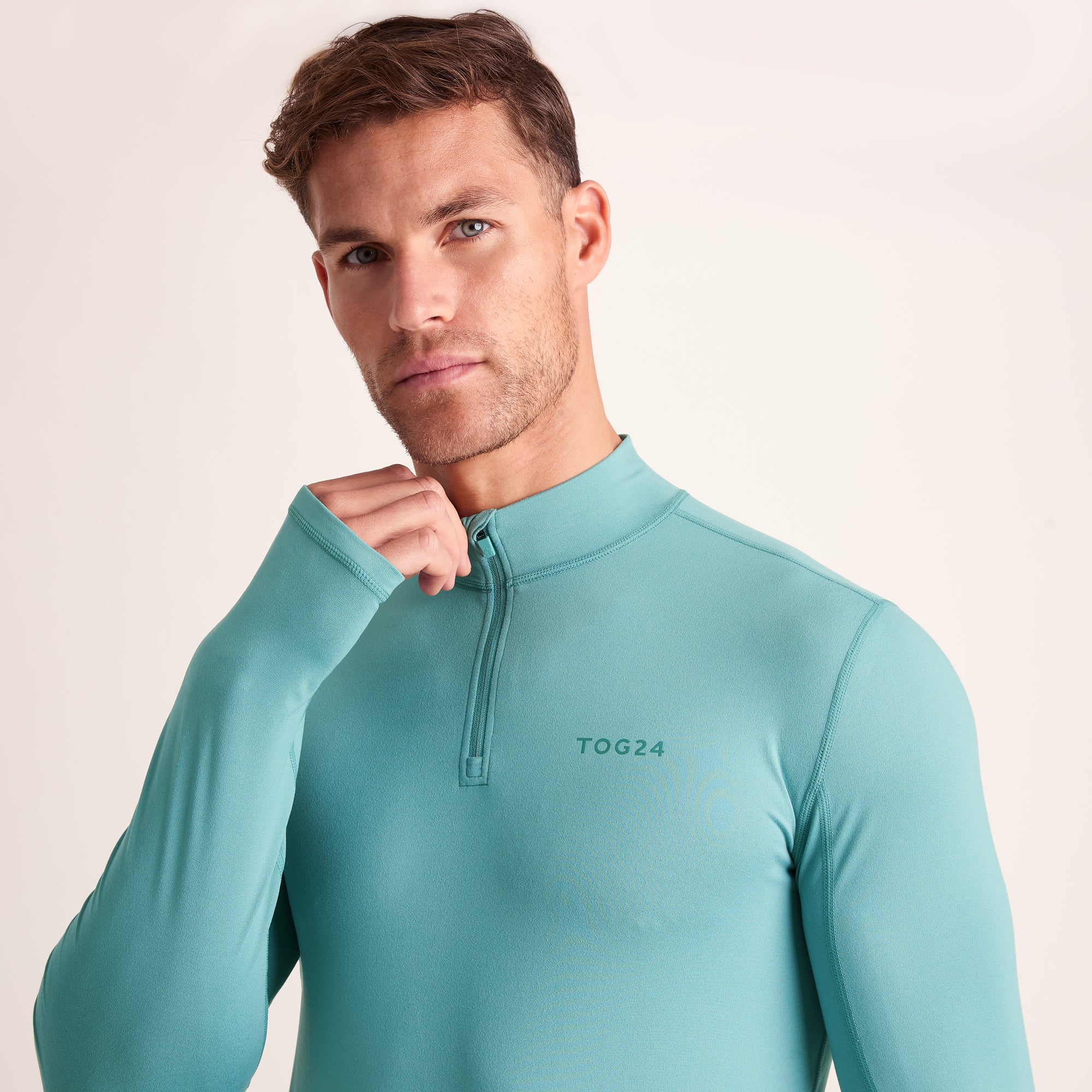 Snowdon Mens Thermal Quarter Zip Base Layer - Steel Teal - Image 2