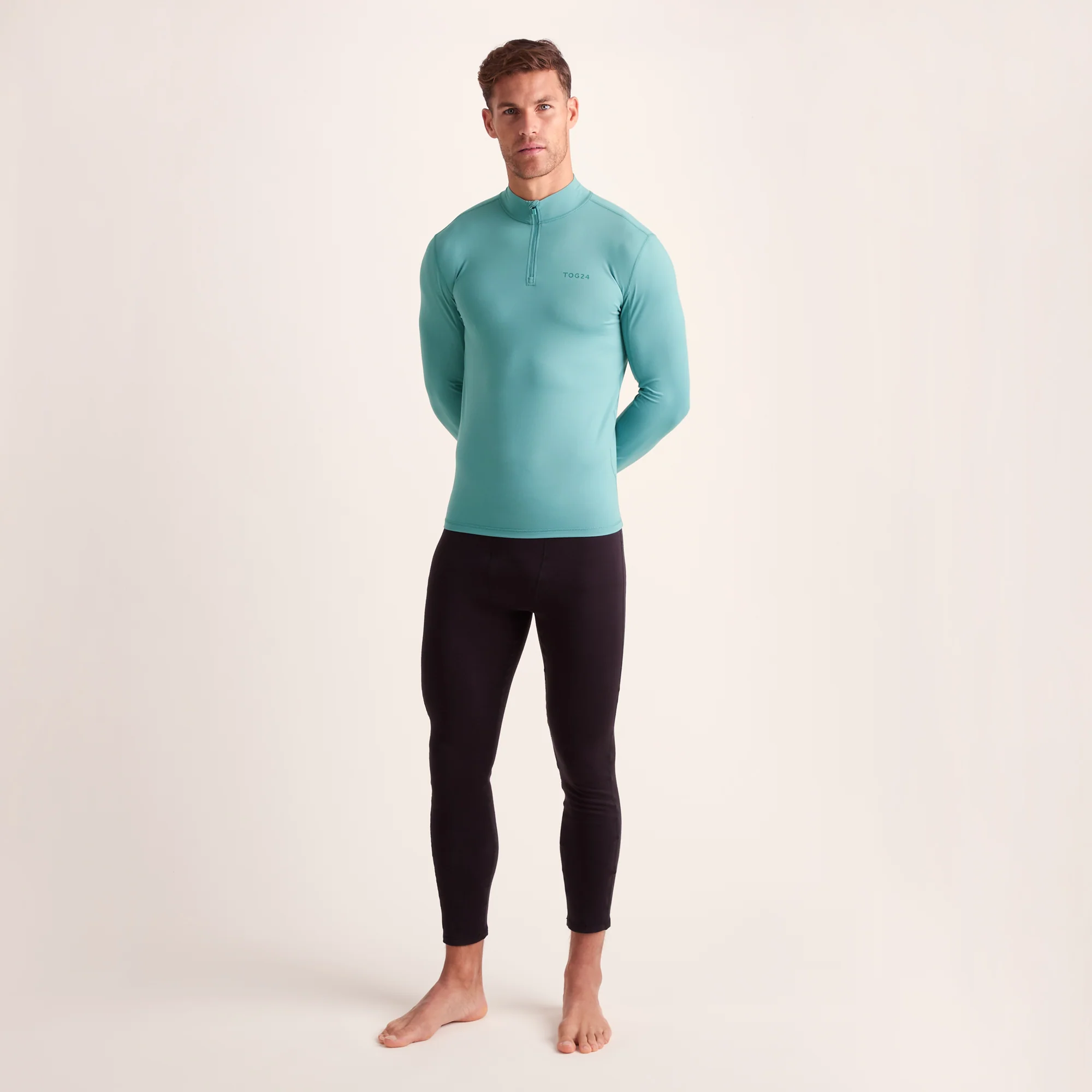 Snowdon Mens Thermal Quarter Zip Base Layer - Steel Teal - Image 3