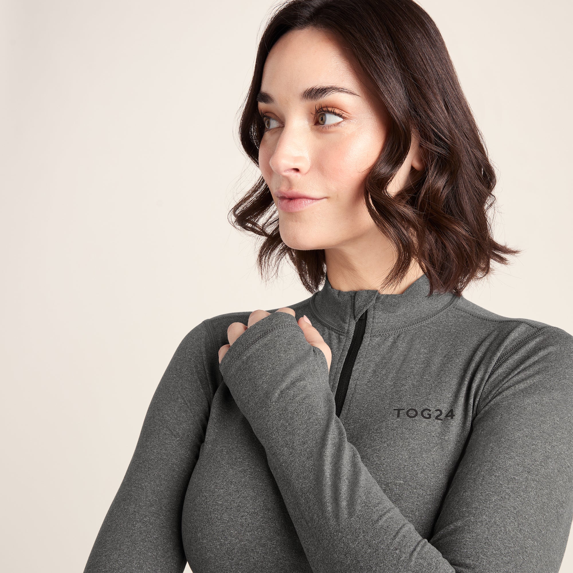 Snowdon Womens Thermal Base Layer Quarter Zip - Grey Marl - Image 3