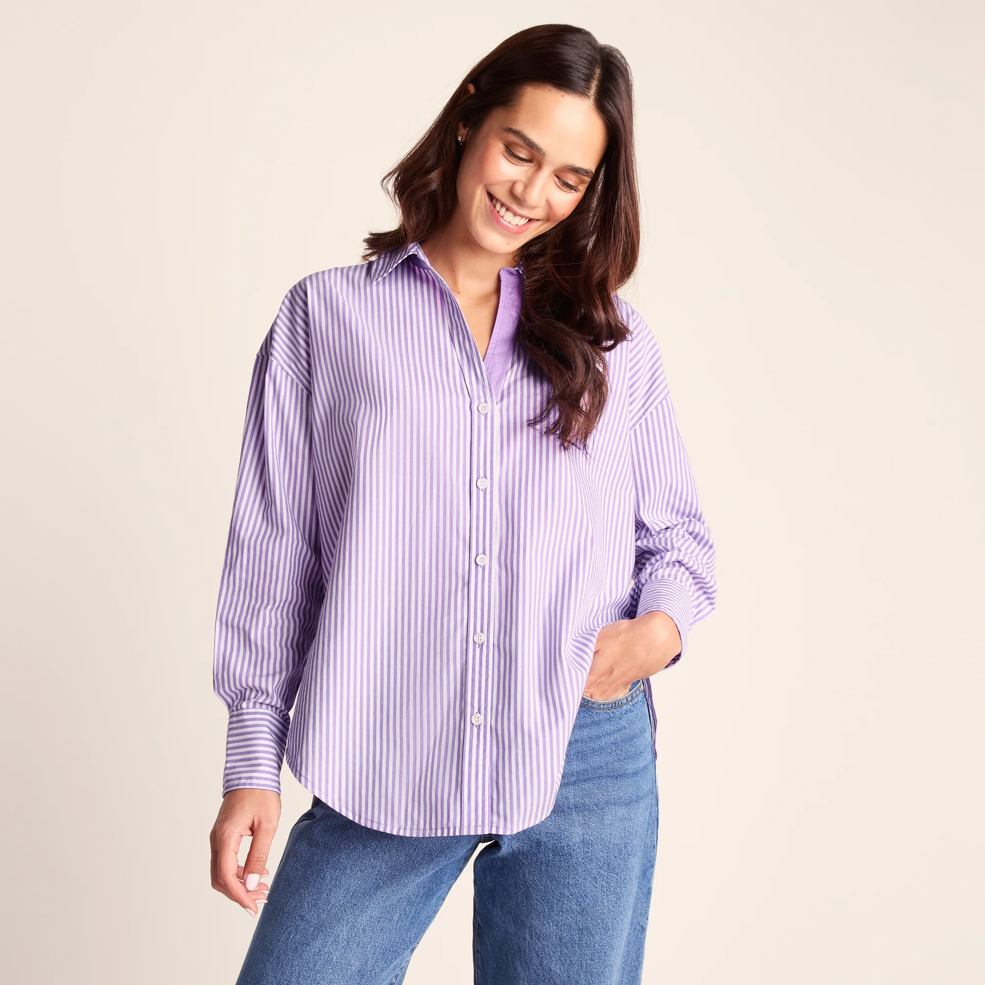 Sofia Womens Long Sleeve Oversized Shirt - Lilac Blossom