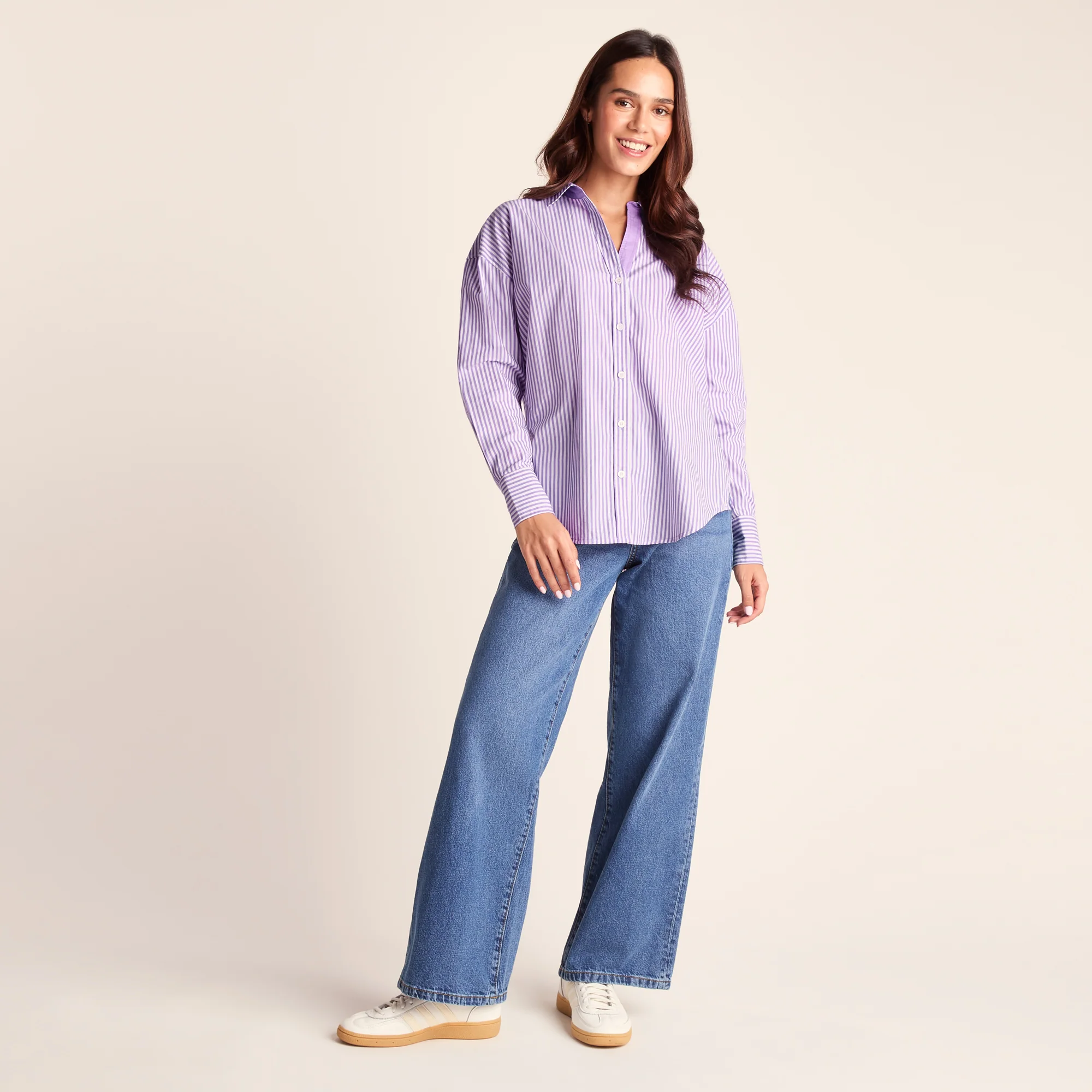 Sofia Womens Long Sleeve Oversized Shirt - Lilac Blossom - Image 2