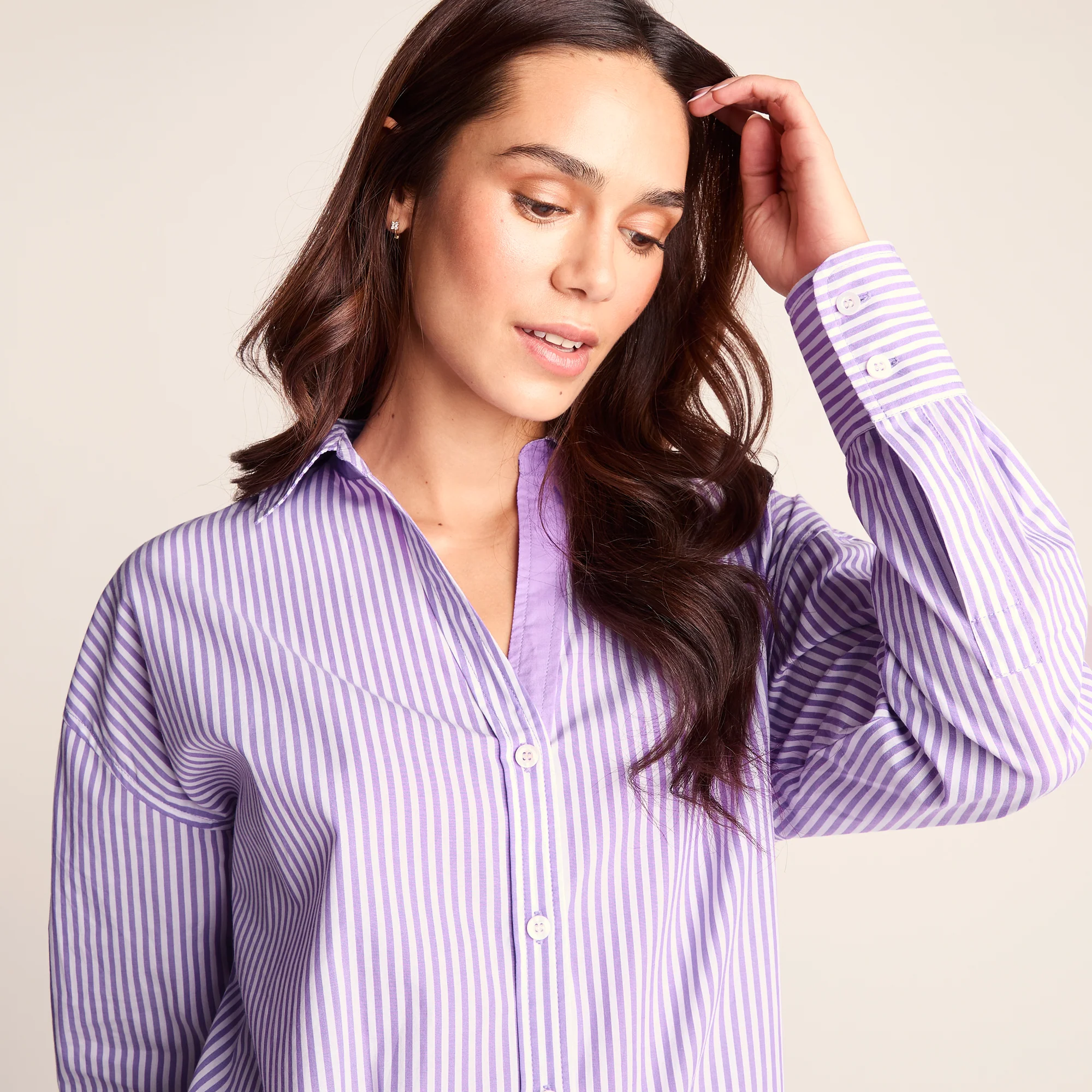 Sofia Womens Long Sleeve Oversized Shirt - Lilac Blossom - Image 5