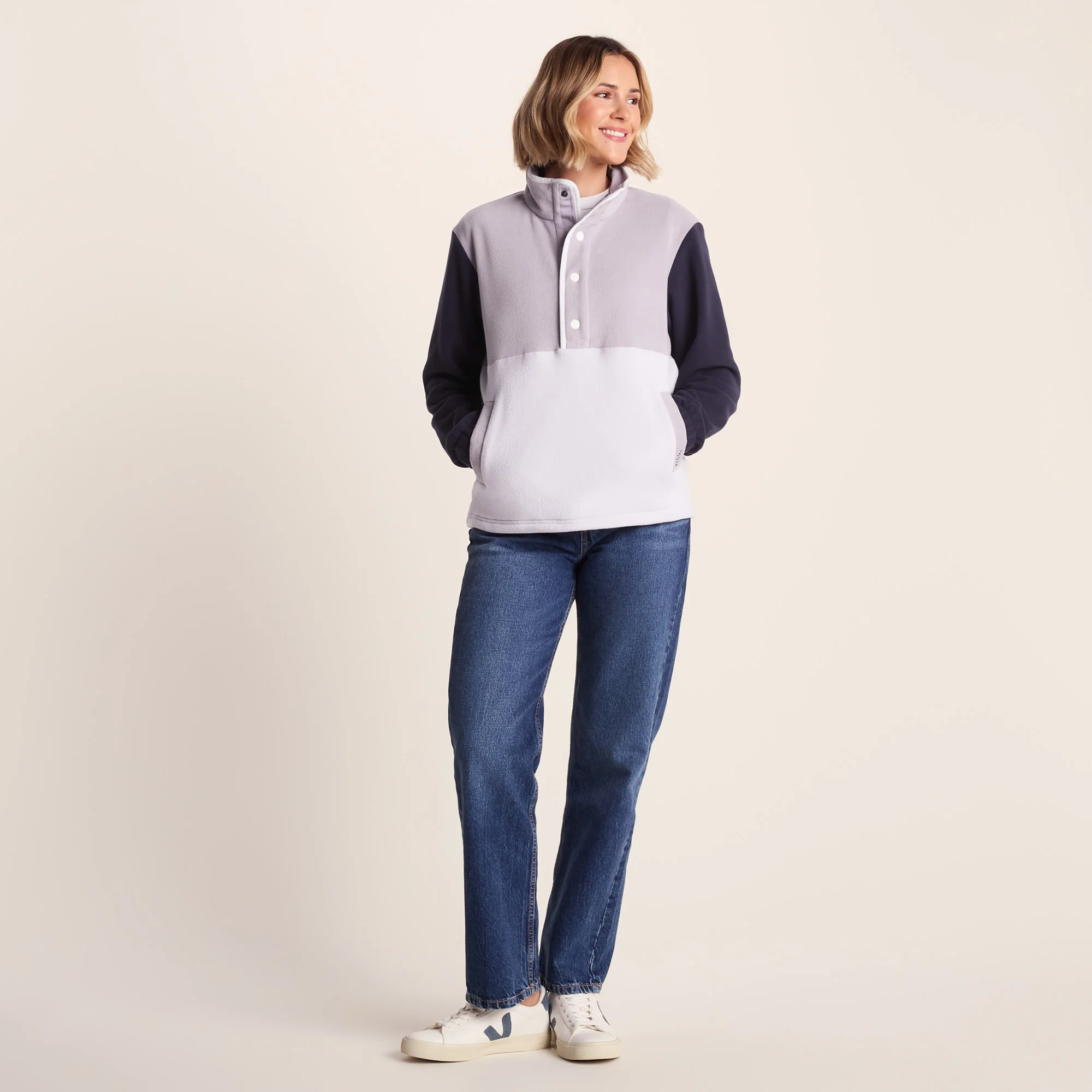 Symes Womens Relaxed Fit 1/2 Neck Microfleece Pullover - Lavender Grey/Oxford Blue - Image 2