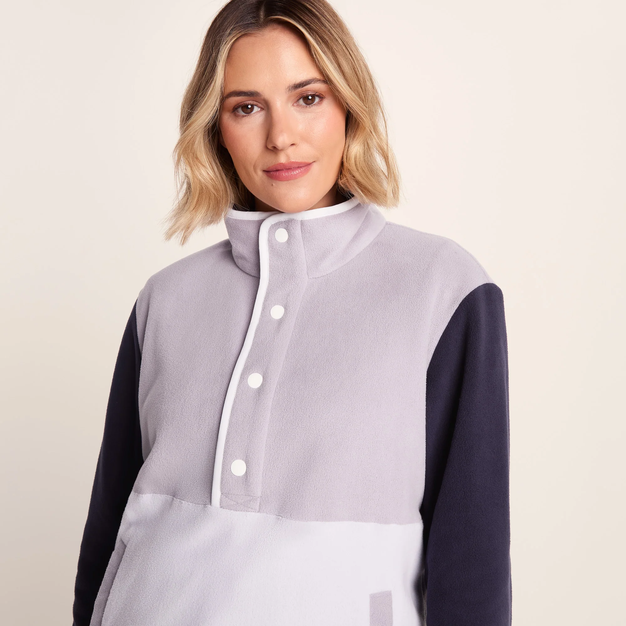 Symes Womens Relaxed Fit 1/2 Neck Microfleece Pullover - Lavender Grey/Oxford Blue - Image 5