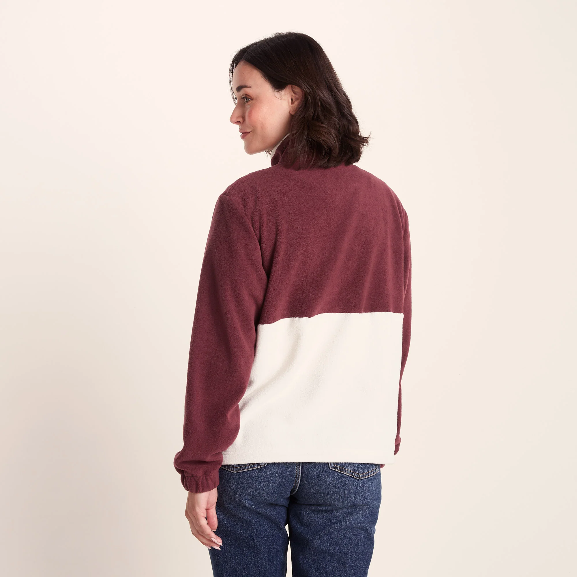 Symes Womens Relaxed Fit 1/2 Neck Microfleece Pullover - Vanilla/Burgundy - Image 3