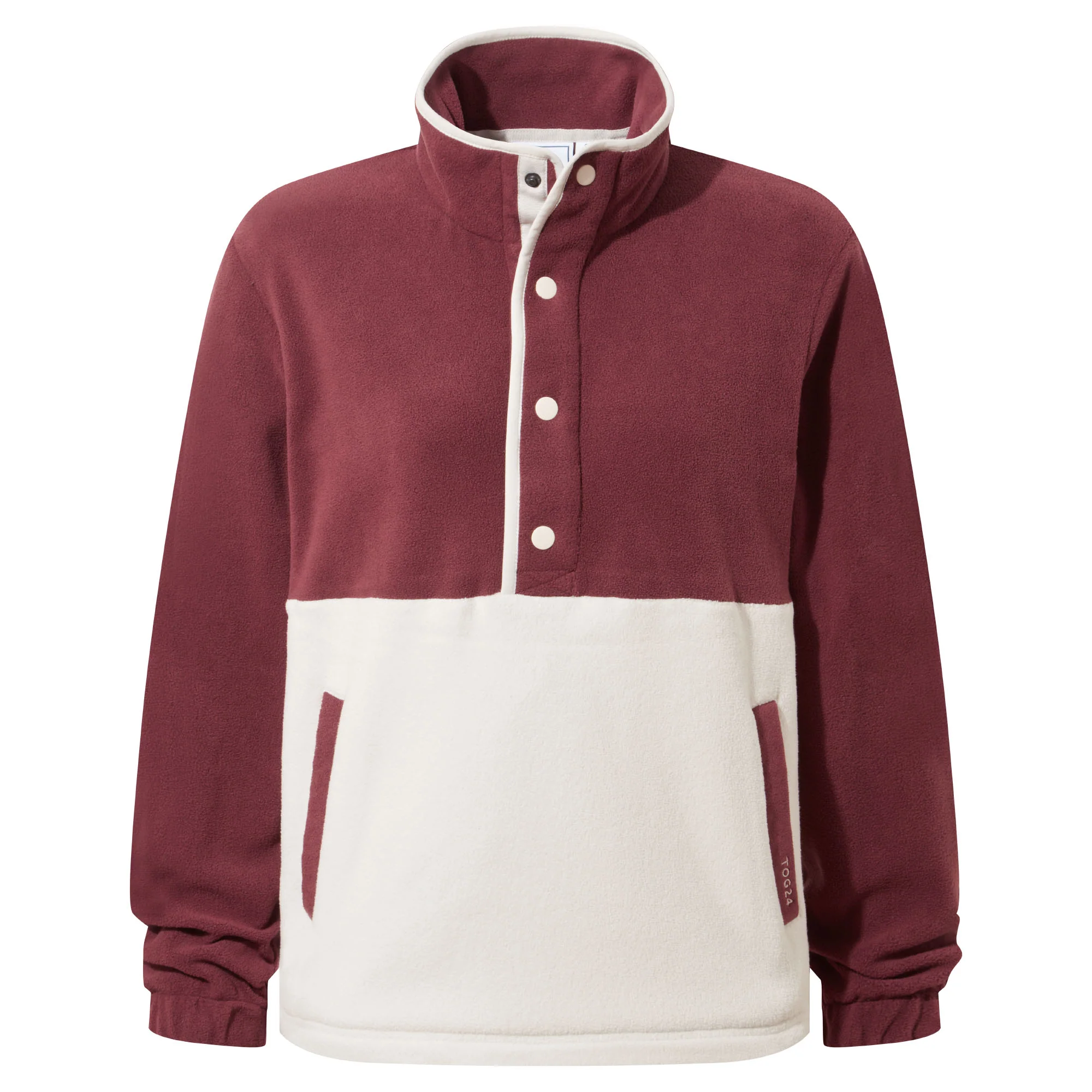 Symes Womens Relaxed Fit 1/2 Neck Microfleece Pullover - Vanilla/Burgundy - Image 7