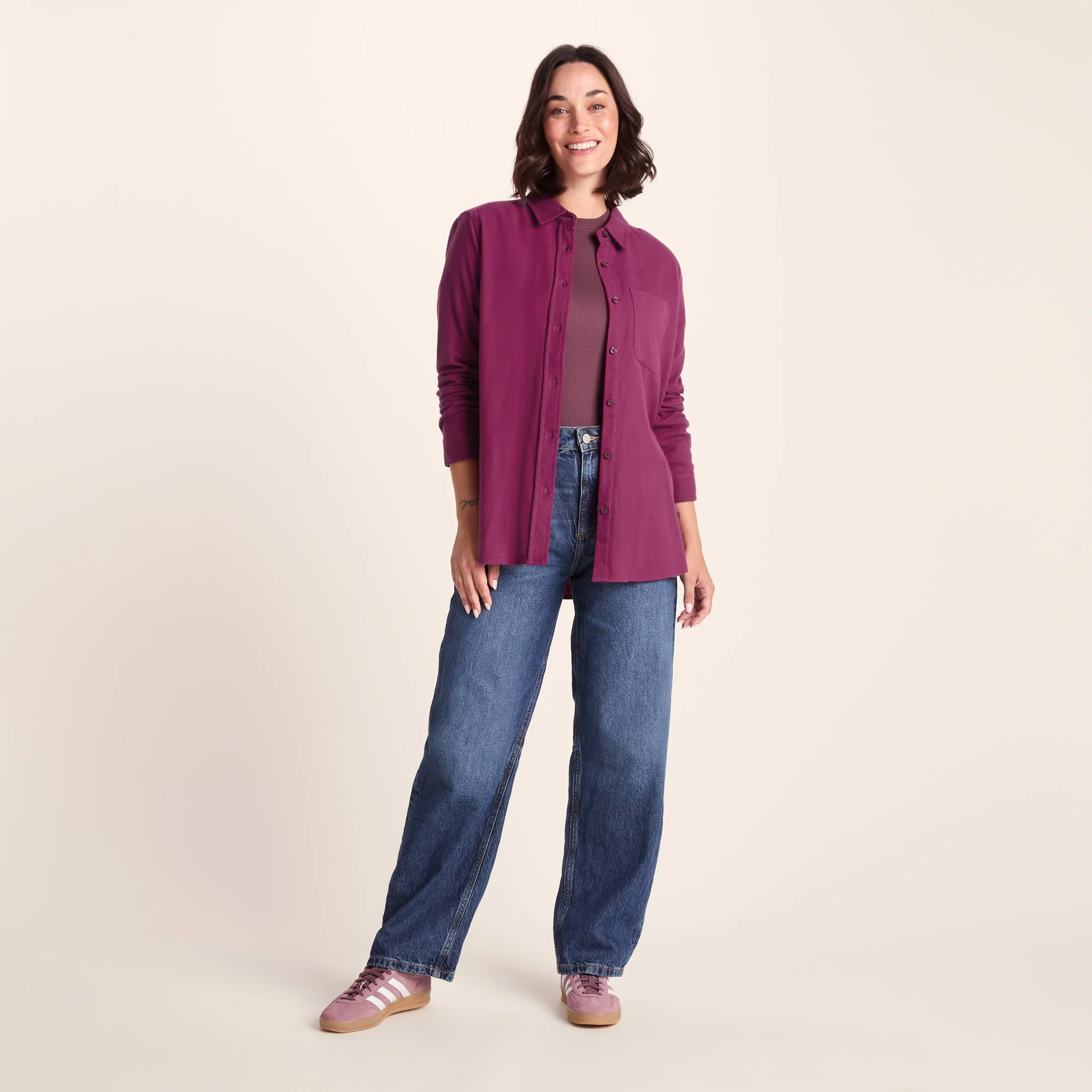 Teiga Womens Long Sleeve Cotton Flannel Shirt - Washed Burgundy - Image 3