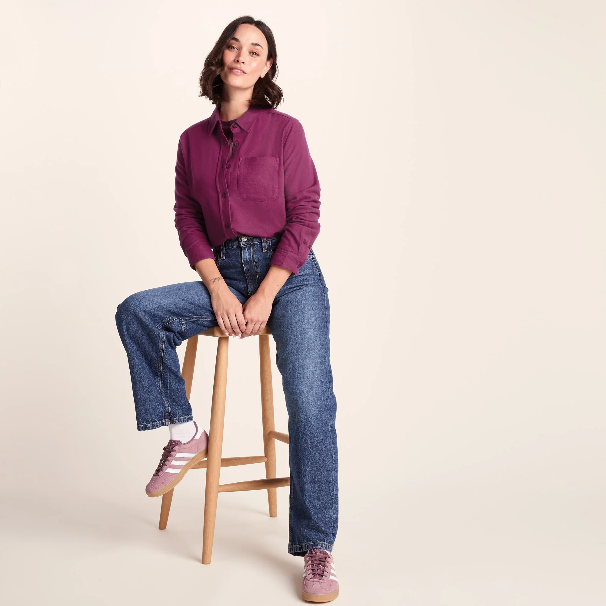 Teiga Womens Long Sleeve Cotton Flannel Shirt - Washed Burgundy - Image 5