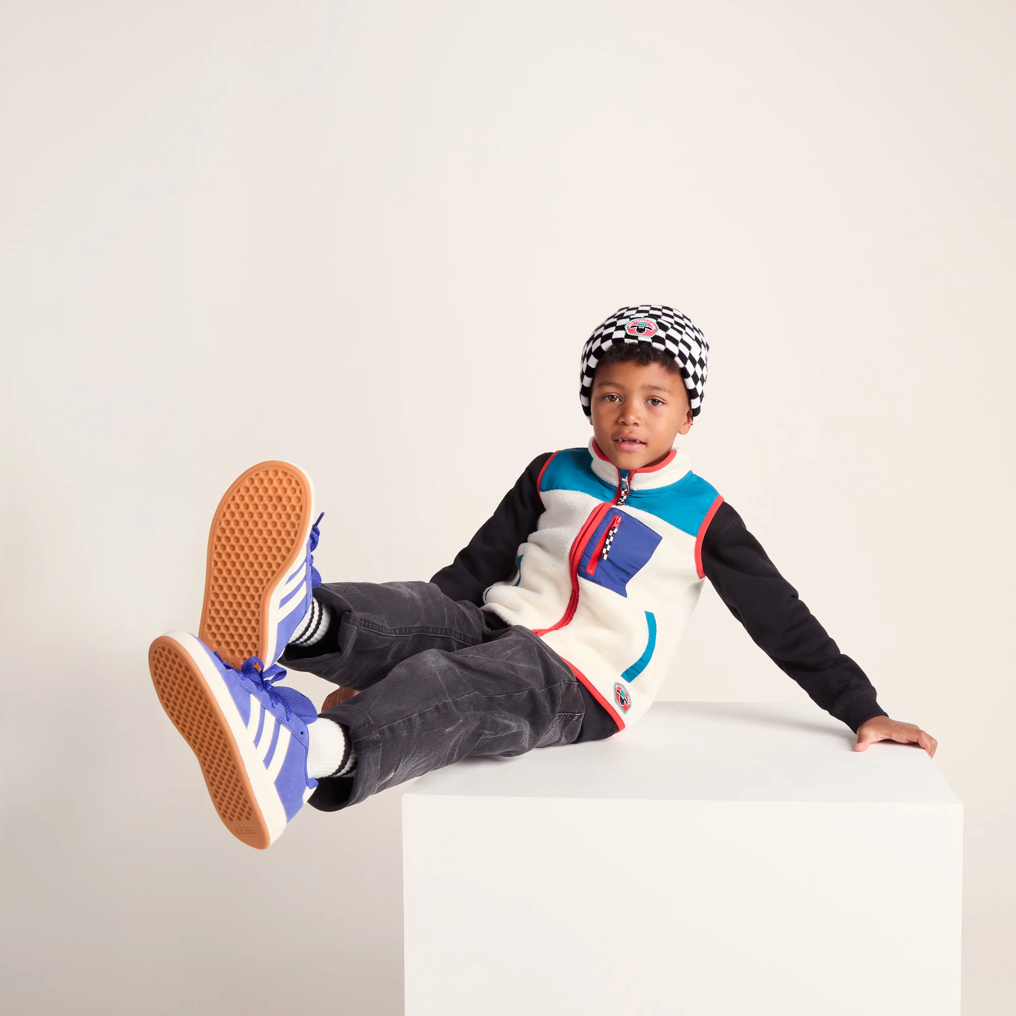 Uda Kids Shaun the Sheep Knit Hat - Black White Checkerboard - Image 4