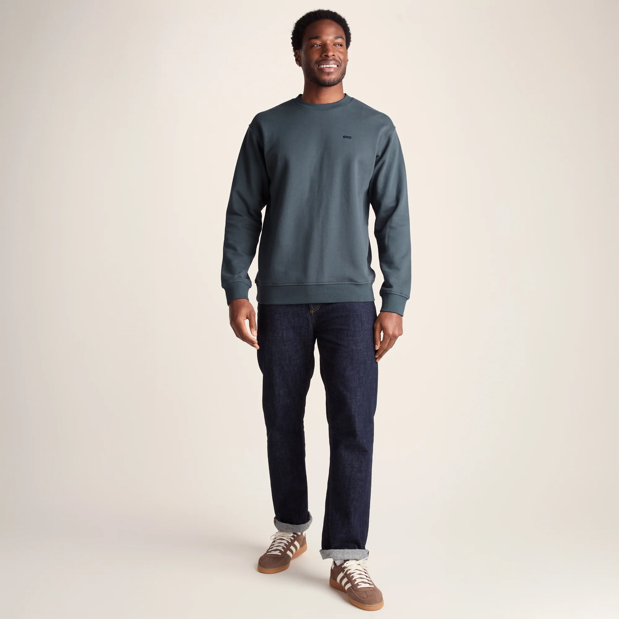 Warren Mens Relaxed Fit 100% Cotton Heavyweight Sweat - Aegean Teal - Image 2