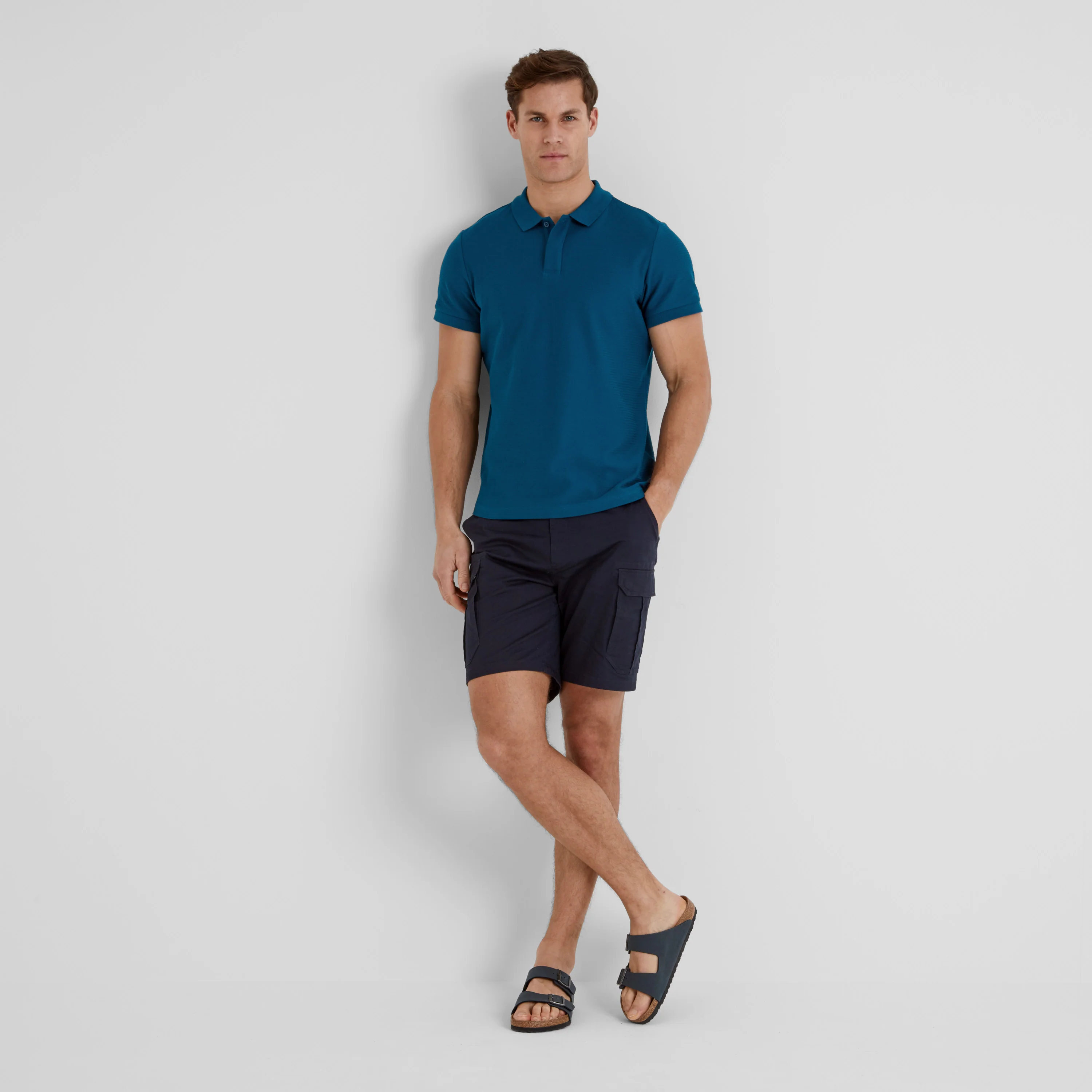 Wexler Mens 100% Cotton Herringbone Polo Shirt - Deep Sea Blue