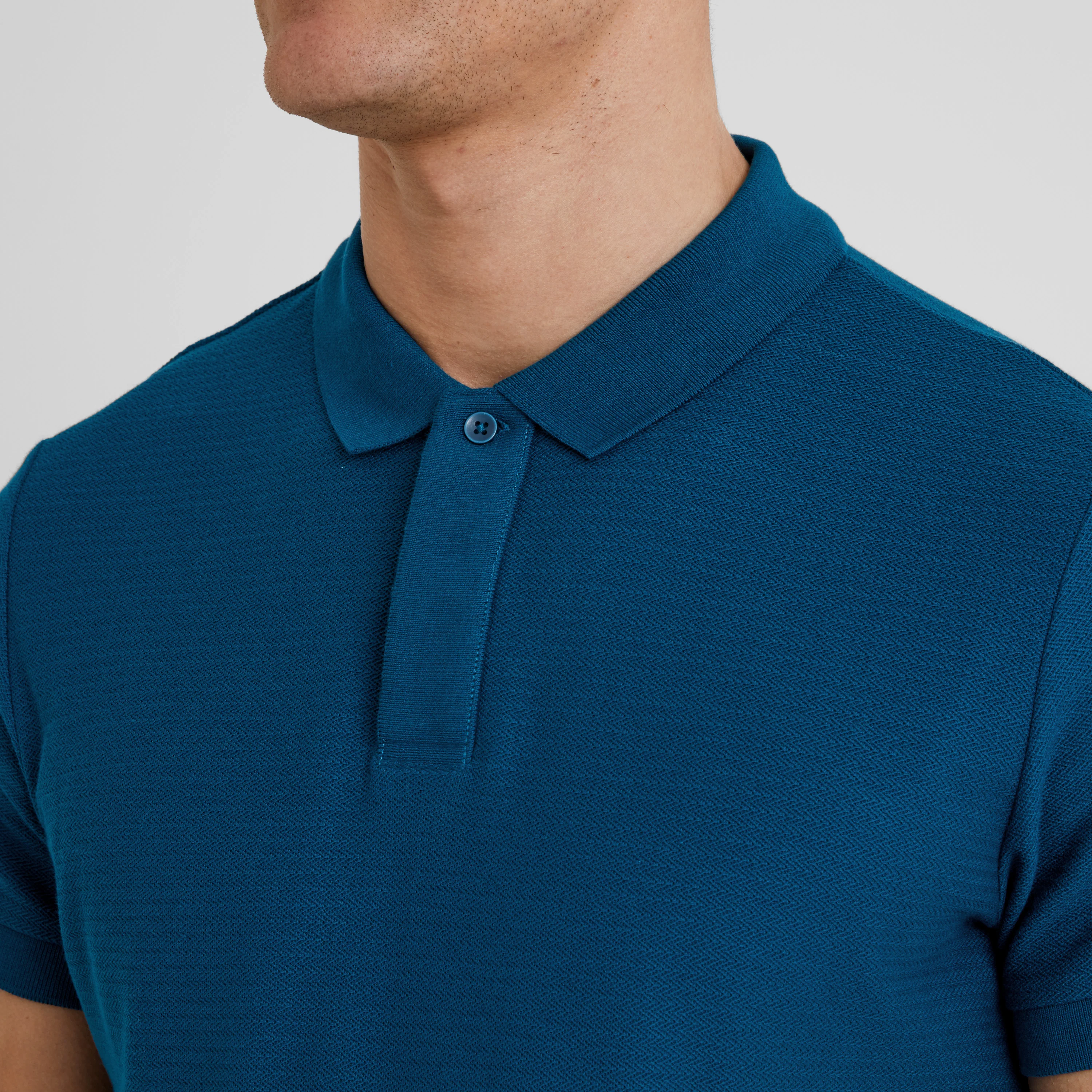 Wexler Mens 100% Cotton Herringbone Polo Shirt - Deep Sea Blue - Image 5