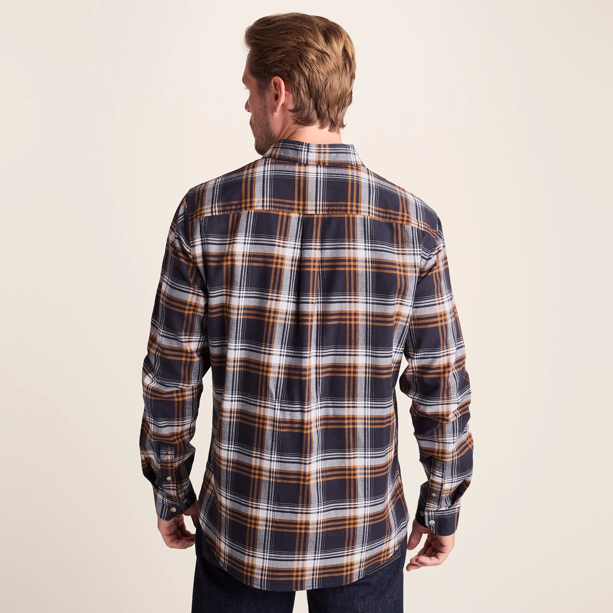 Whitman Mens Long Sleeve Cotton Flannel Shirt - Dark Indigo/Mahogany Check - Image 3